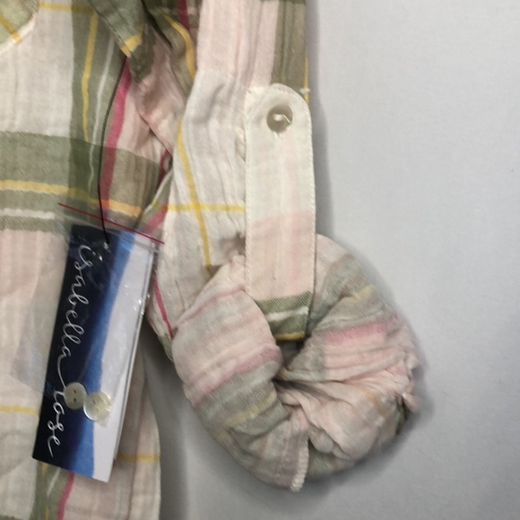 ISABELLA ROSE pink and green striped cotton long button down top. Size Small. - Picture 7 of 13